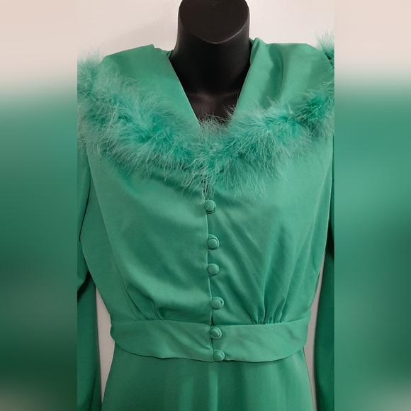 Vintage Green Long Formal Women's 2 Piece Dress See Measurements Small? - Picture 2 of 7